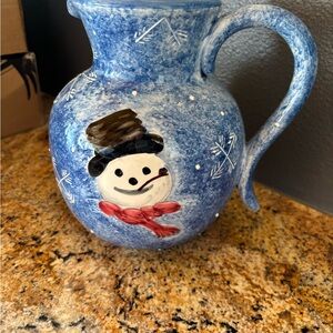 Rare NWT vintage collectible Favanol Portugal Pottery Snowman Pitcher - Hand-Pai